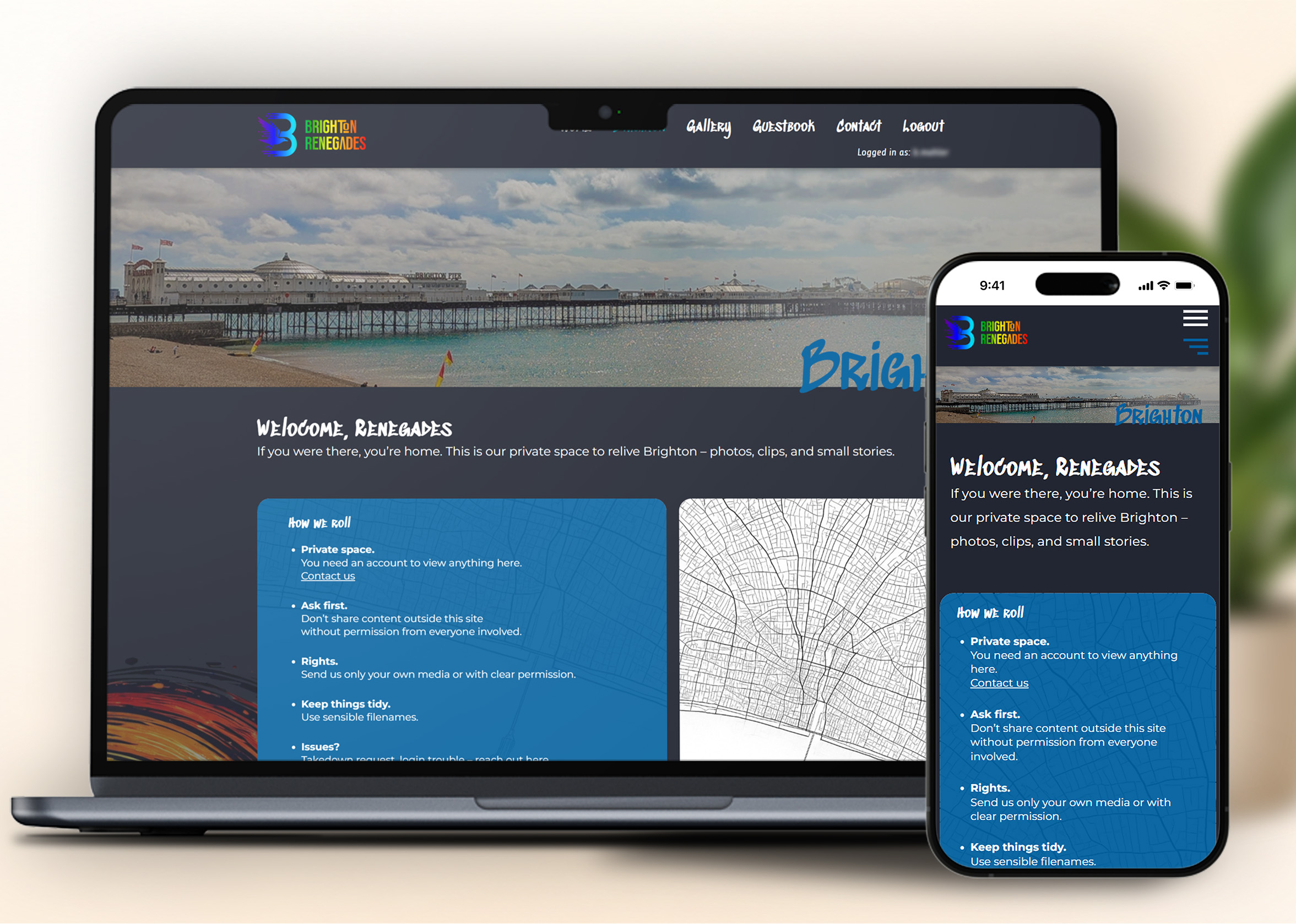 Website Brighton Renegades auf Desktop und Smartphone